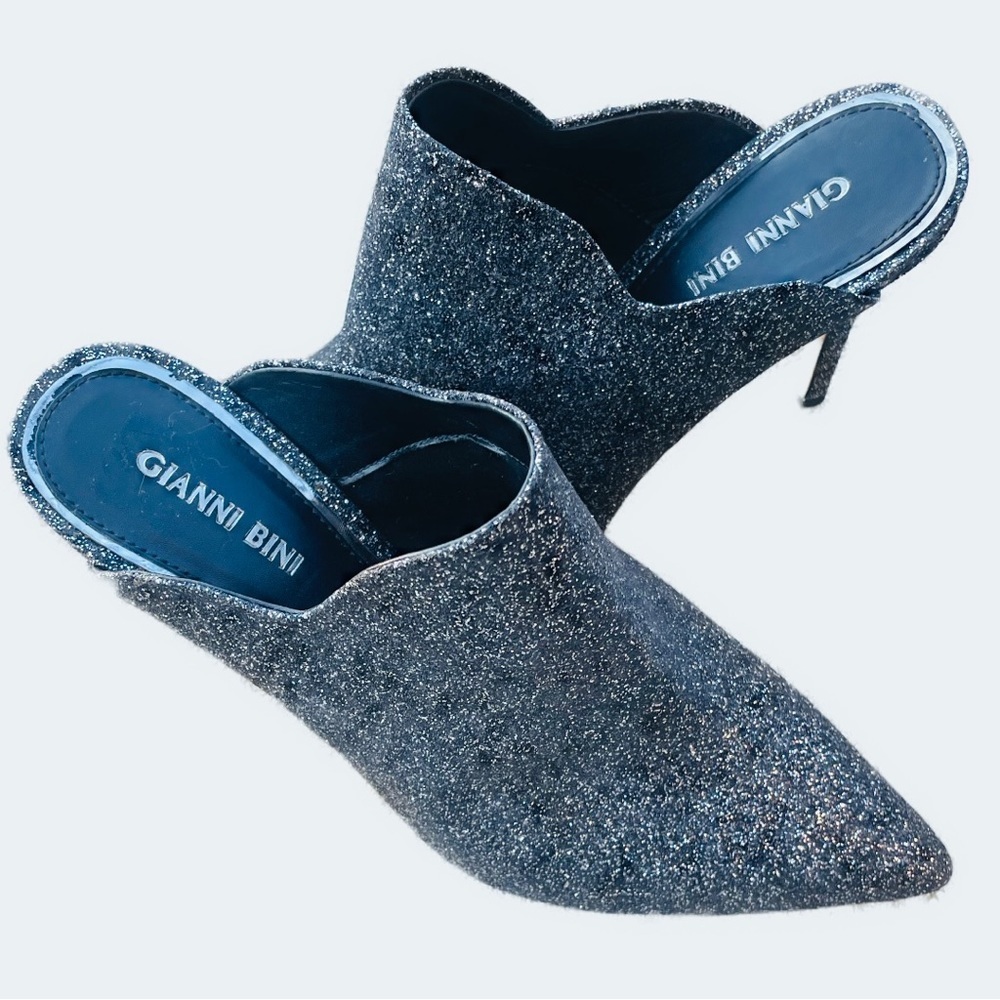 Gianni Bini Agnissa Silver Sparkling Glitter Scallop Mule Boot Shoes 9.5 M - Picture 8 of 10